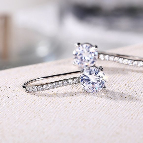 💥 White Crystal CZ Dangle Earrings for Women Imitate Zircon Drop, HA4516 - Picture 5 of 6